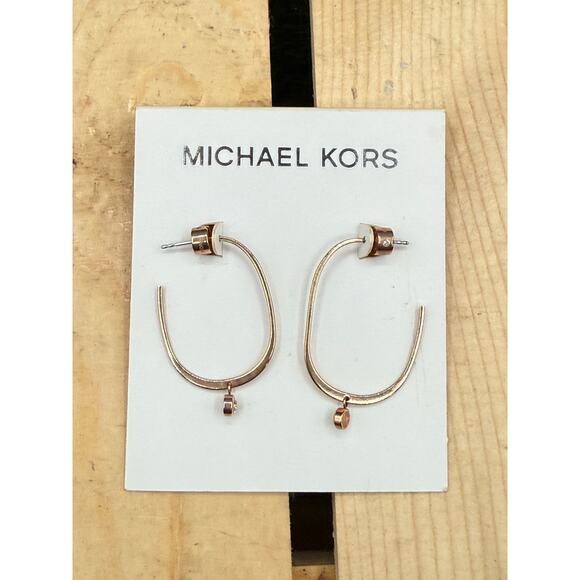Michael Kors Rose Gold-Tone Stainless Hoop Earrings wCubic Zirconia - Picture 1 of 7